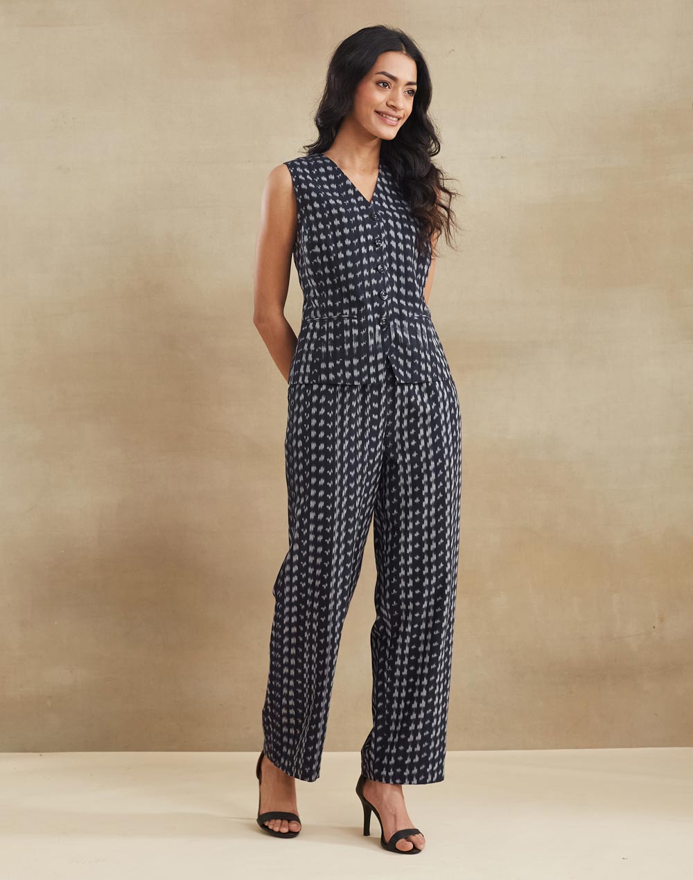 Navy Cotton Retro Revival Coordinated Jacket & Pant Set