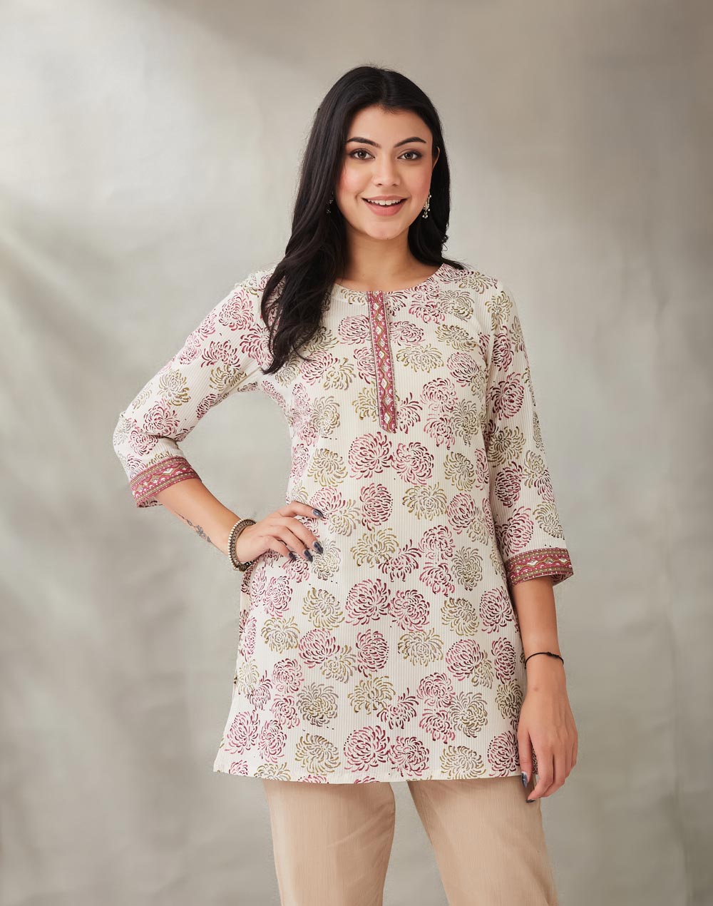 Natural Cotton Hand Block Printed Slim Fit Short Kurta