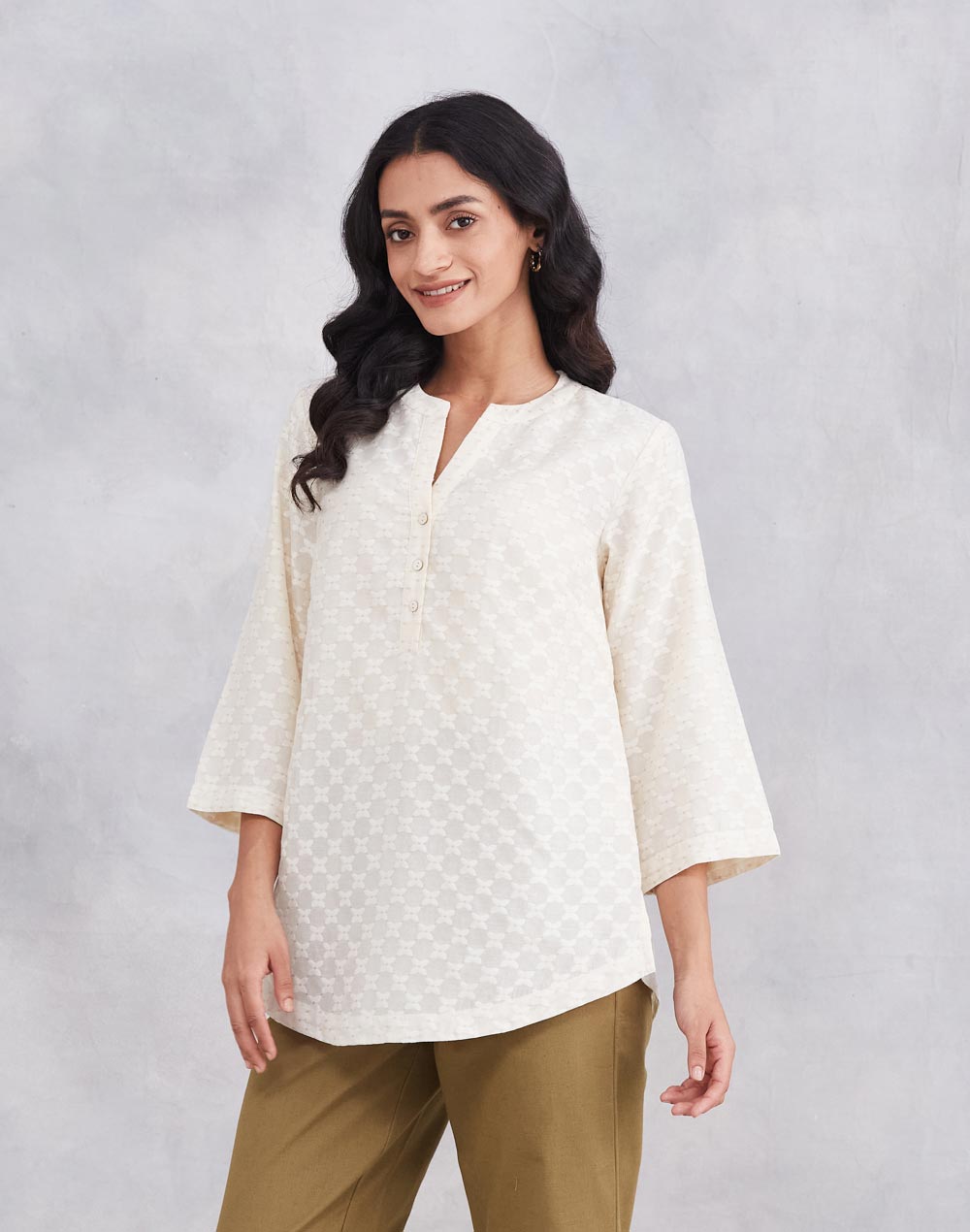 Offwhite Cotton Silk Blend Tunic