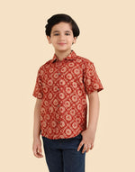 Red Cotton Kalamkari Printed Shirt