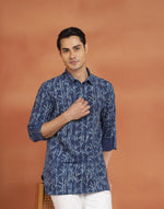 Indigo Cotton Dabu Slim Fit Short Kurta