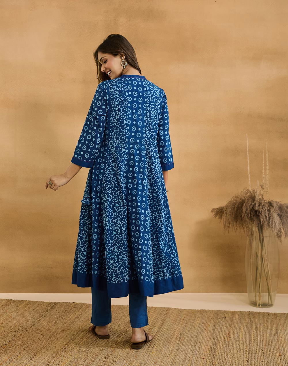 Indigo Cotton Dabu Long Kurta