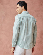 Green Cotton Blend Striped Shirt