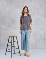 Blue Rayon Blend Ajrakh Printed Arcadian Top