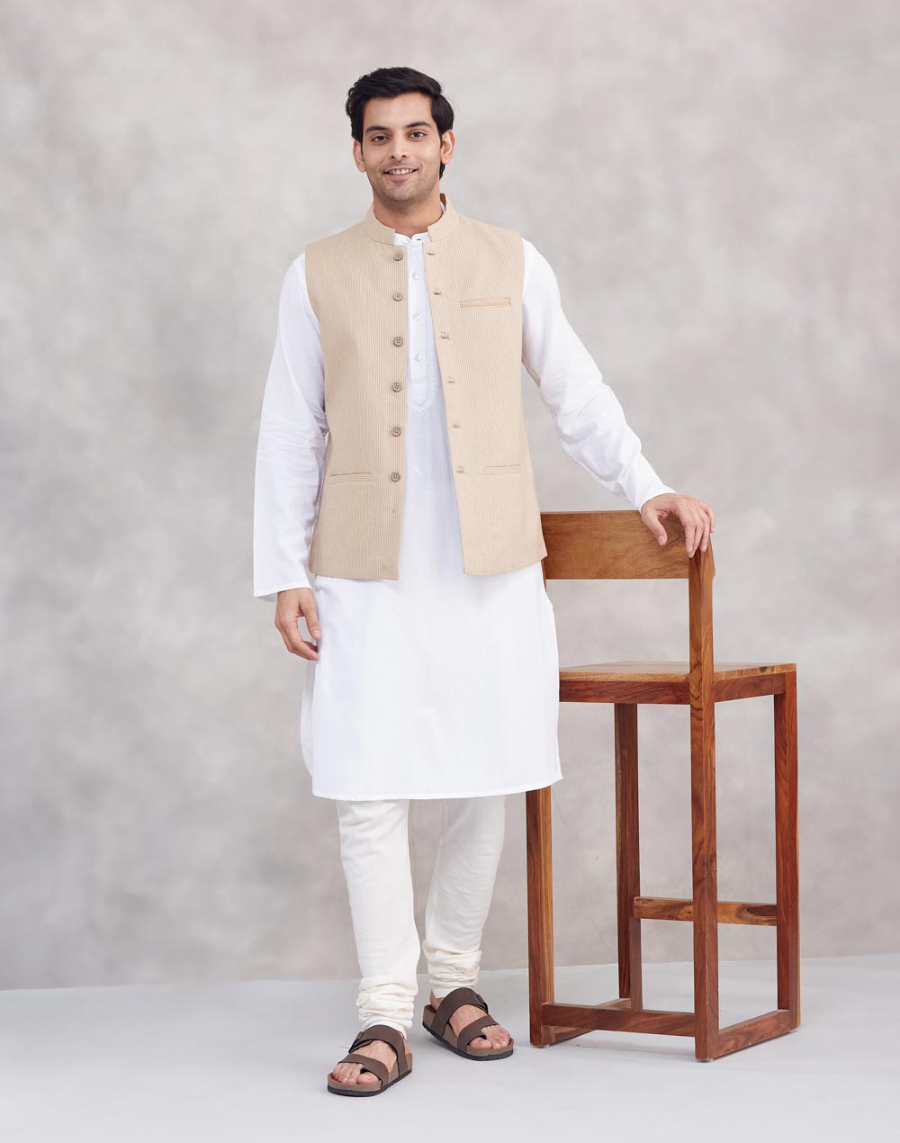 Beige Cotton Nehru Jacket