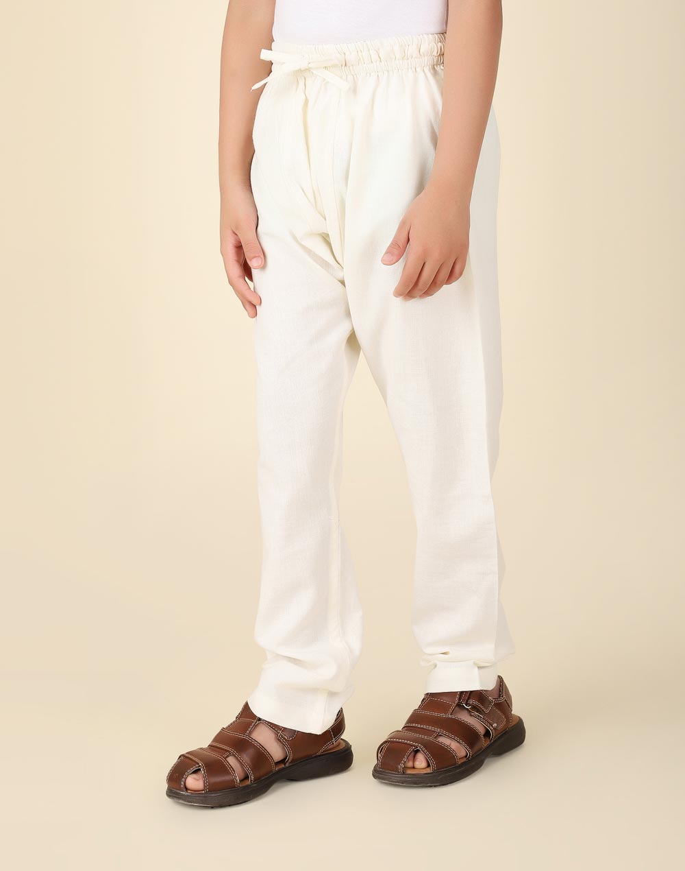 White Cotton Pyjama With Elasticated Waistband & Drawstring