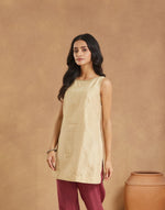 Beige Cotton Silk Embroidered Slim Fit Short Kurta
