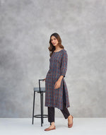 Indigo Viscose Blend Ajrakh Printed Long Kurta