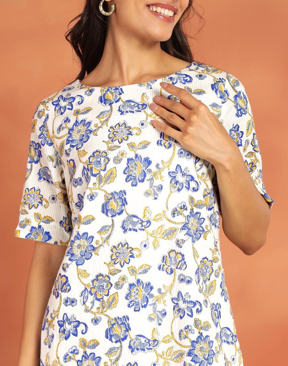 Blue Cotton Short Dress