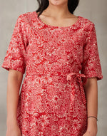 Red Cotton Silk Hand Block Printed Midi Dress