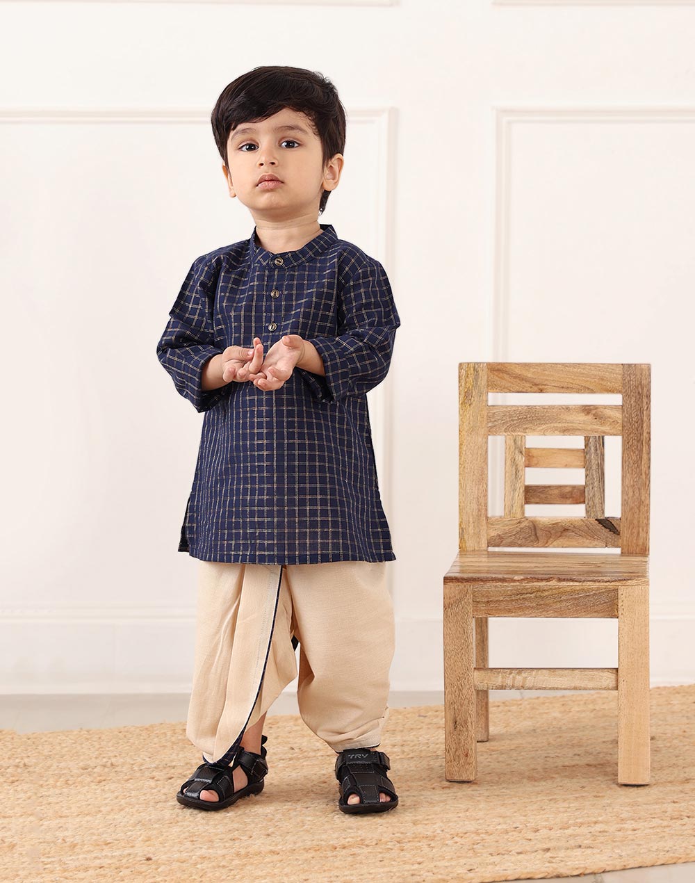 Navy Cotton Blend 2pc Dhoti Set