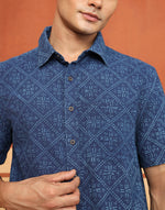 Indigo Cotton Dabu Printed Bush Shirt