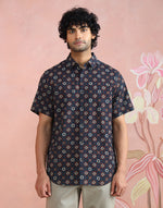 Ajrakh print detail on the Blue-Red Ajrakh Print Shirt
