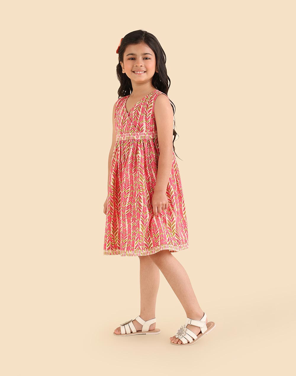 Pink Cotton Printed Bloom Dress