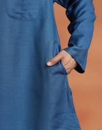 Blue Viscose Silk Short Kurta