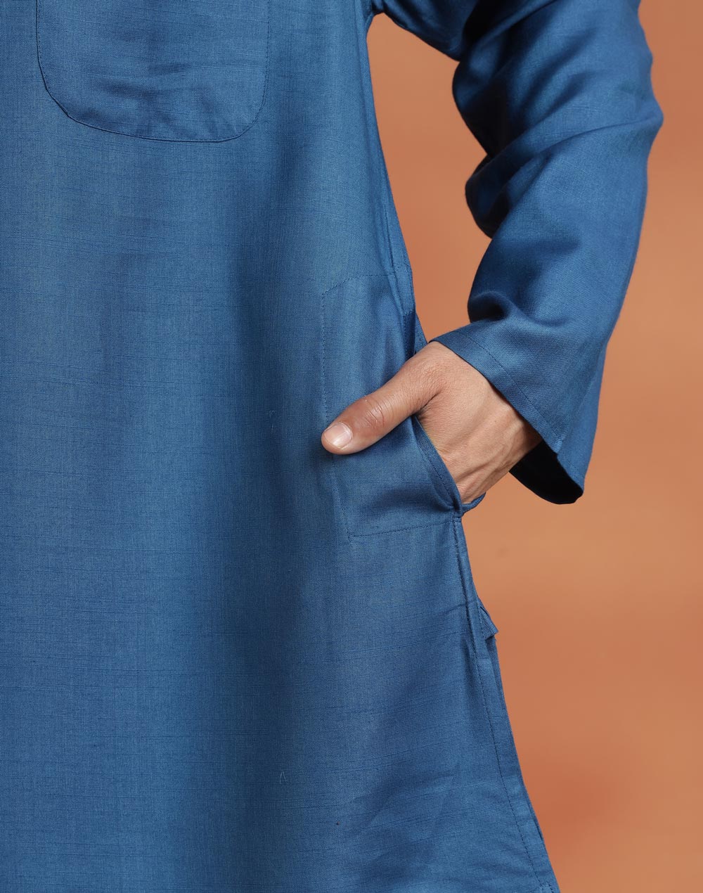 Blue Viscose Silk Short Kurta