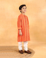Orange Cotton Blend Hand Block Printed Long Kurta