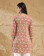 Green Cotton Hand Block Printed Slim Fit Short Kurta