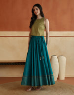 Lime-Teal Cotton Blend Hand Block Printed Skirt Set