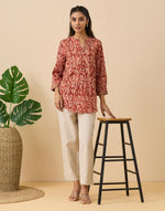 Red Cotton Kalamkari Printed Tunic