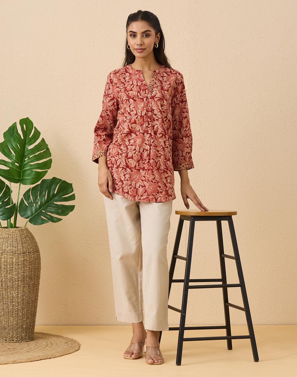 Red Cotton Kalamkari Printed Tunic