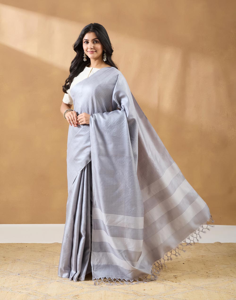 Grey Silk Blend Sari