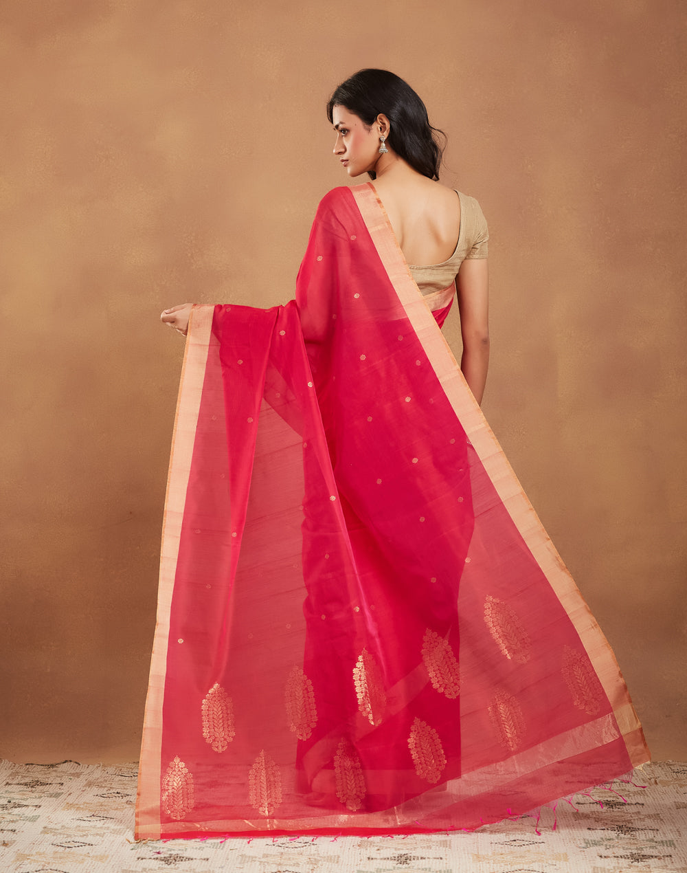 Magenta Cotton Silk Blend Chanderi Sari
