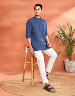 Indigo Cotton Printed Dabu Kurta Short