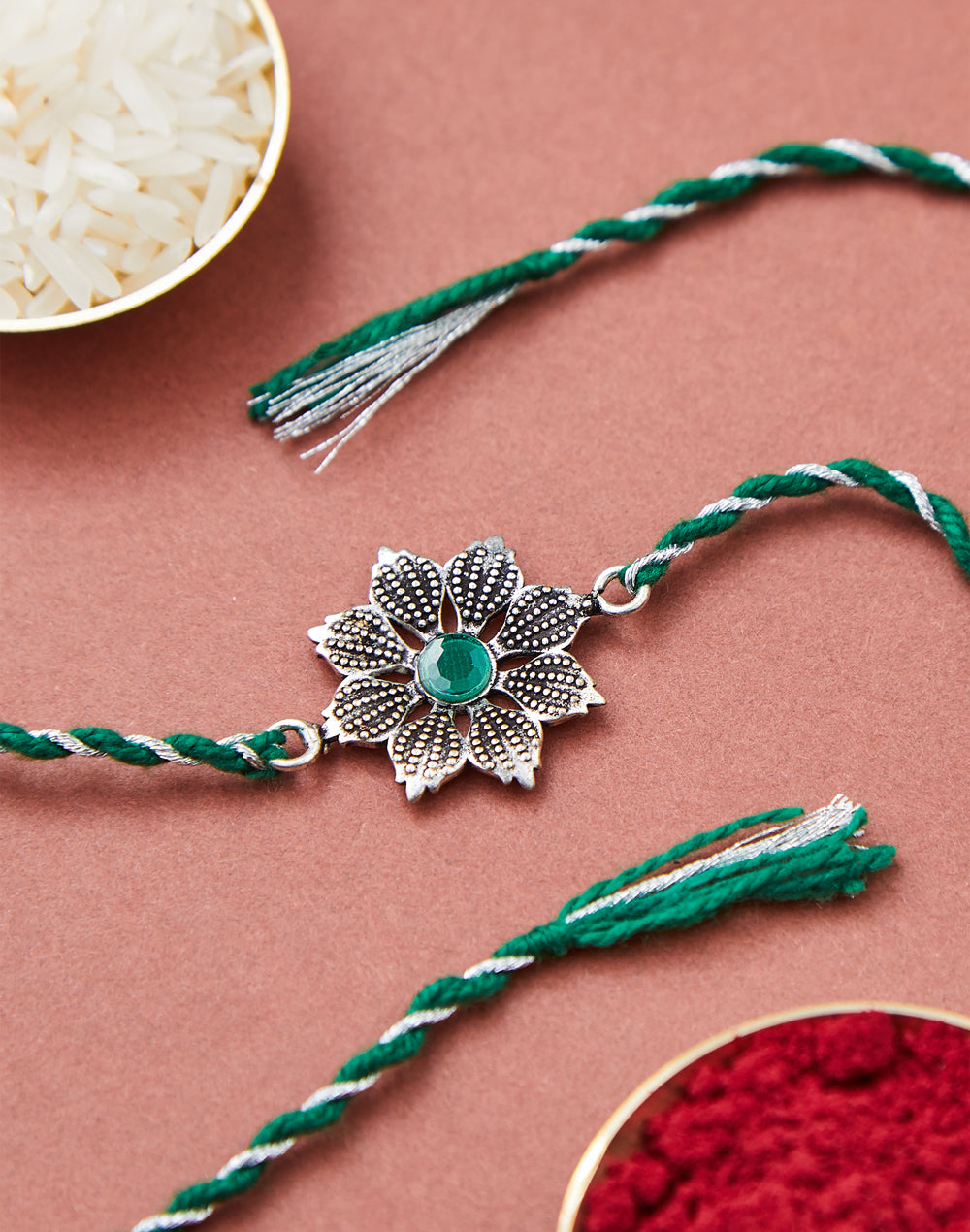 Multi Metal Floral Oxidised Rakhi