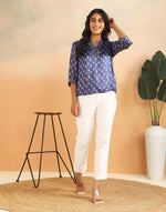 Blue Rayon Blend Hand Block Printed Helen Top