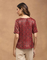 Maroon Viscose Blend Ajrakh Printed Arcadian Top