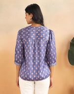 Blue Rayon Blend Hand Block Printed Helen Top