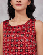 Red Rayon Blend Dabu Slim Fit Top