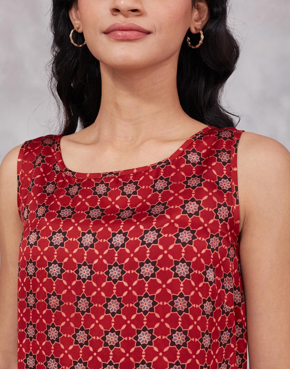 Red Rayon Blend Dabu Slim Fit Top