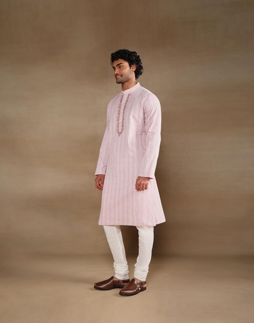 Pink Cotton Chikankari Slim Fit Kalaa Kunj Long Kurta