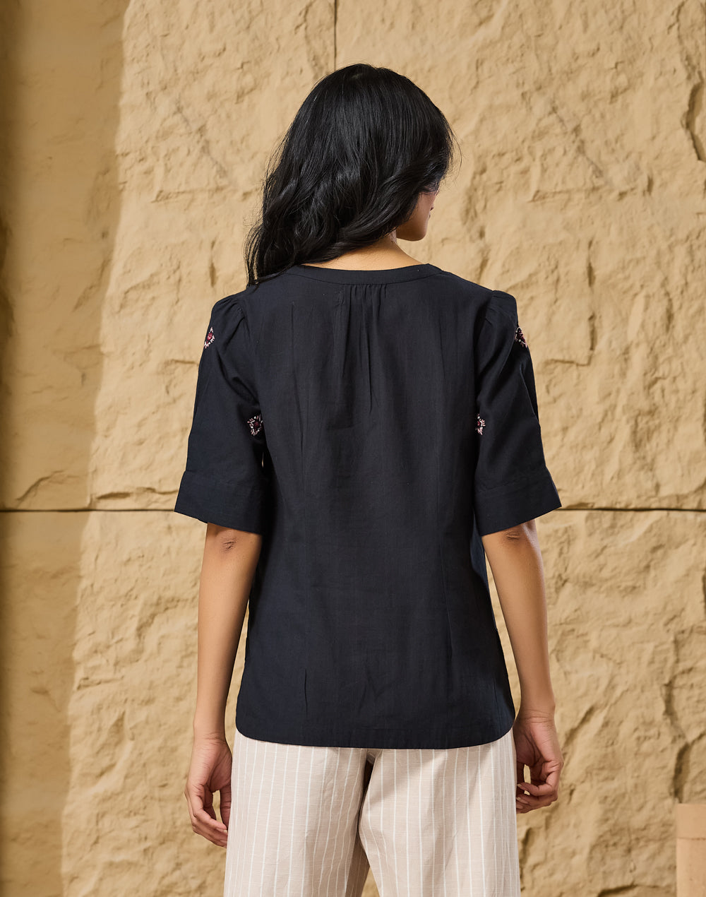 Black Cotton Embroidered Top