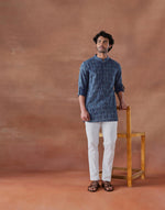 Indigo Cotton Dabu Printed Slim Fit Neel Baan Short Kurta