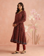 Maroon Cotton Ajrakh Printed Churidar & Kurta