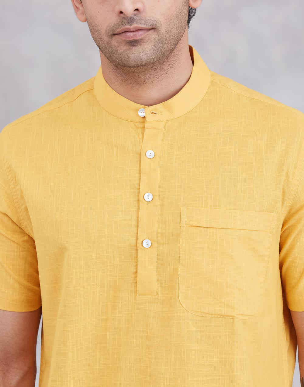 Mustard Cotton Mid Placket Shirt