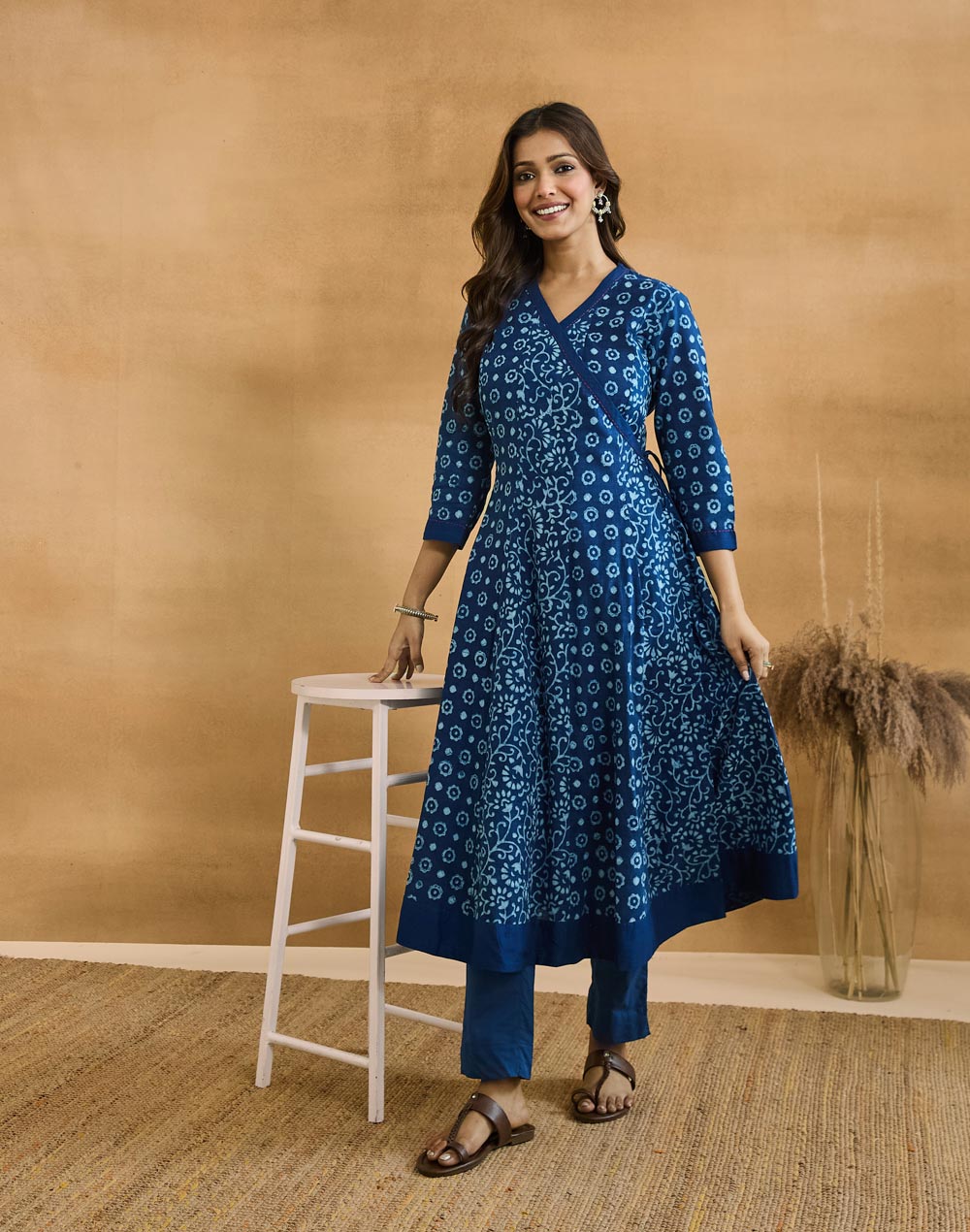 Indigo Cotton Dabu Long Kurta