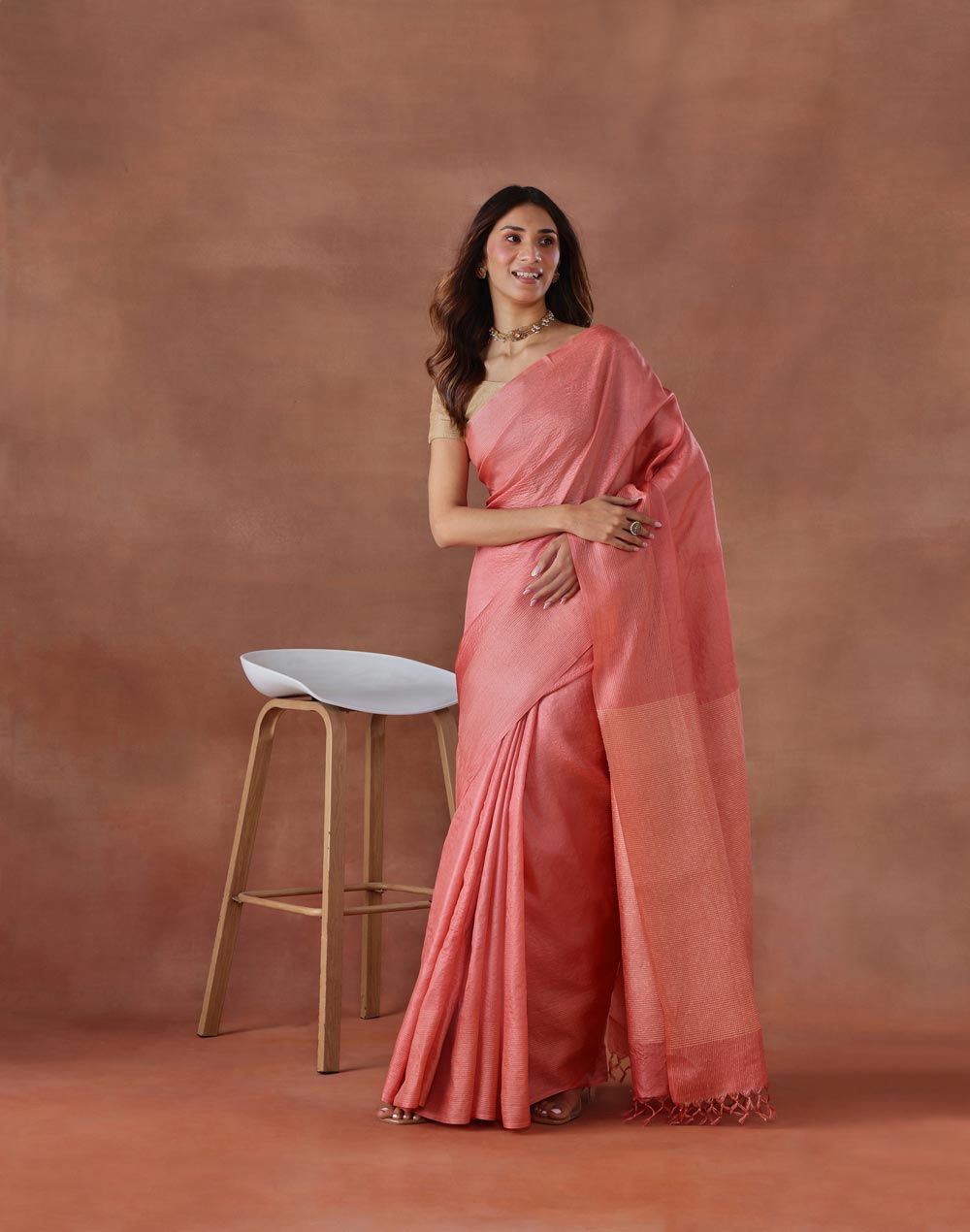Pink Silk Blend Sari