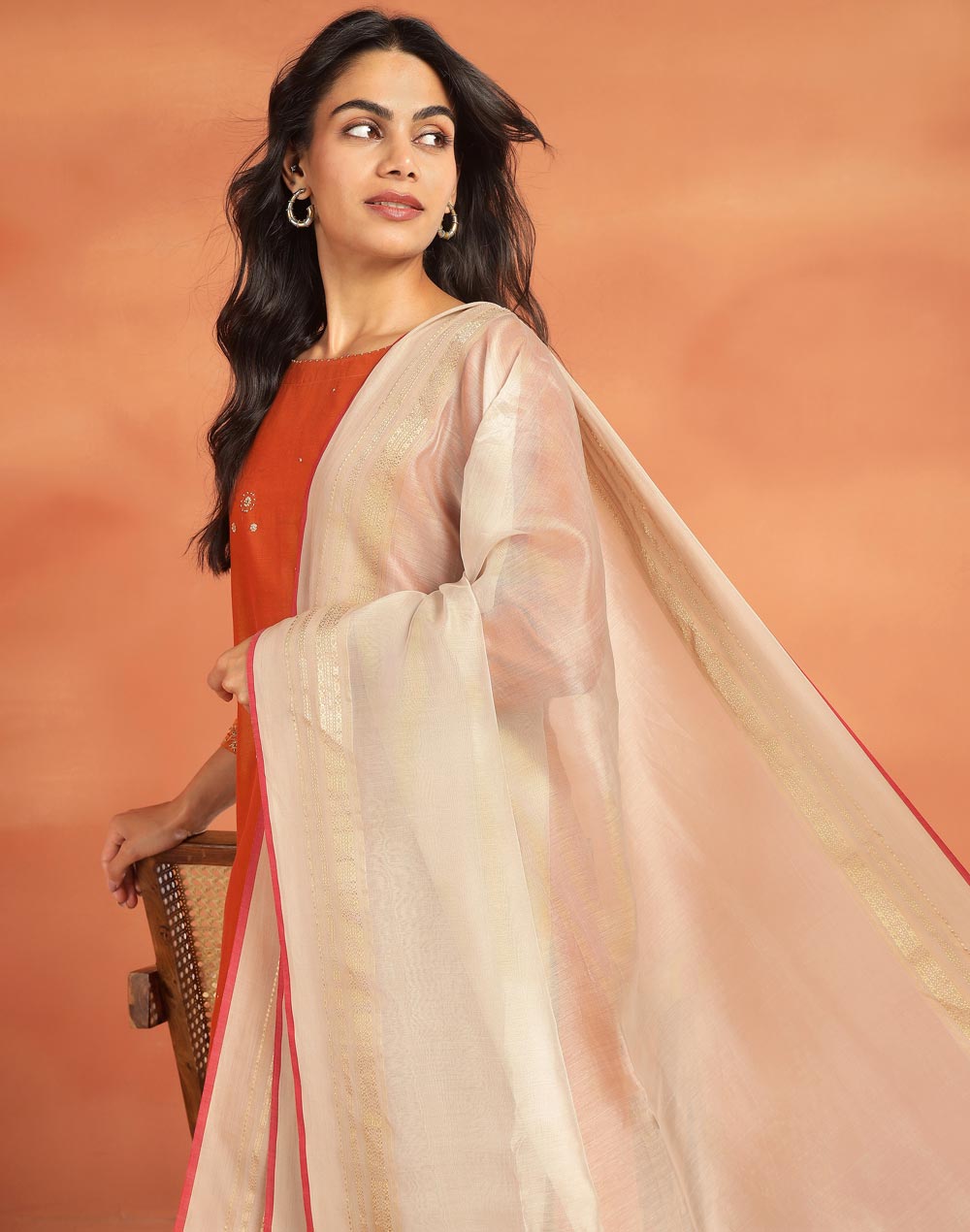 Beige Cotton Silk Blend Maheshwari Dupatta