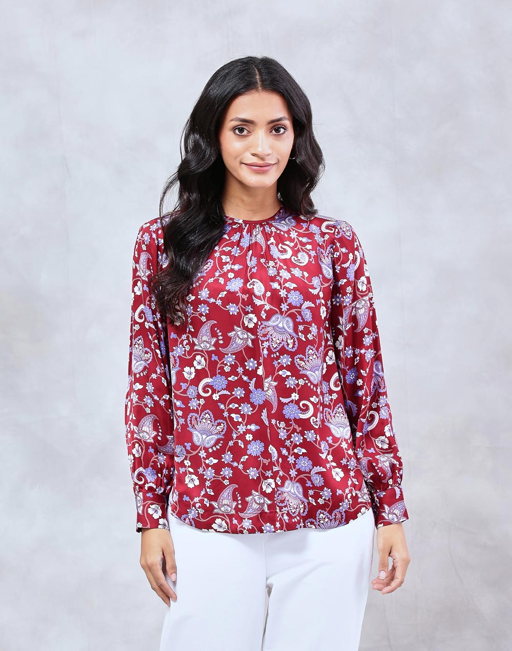 Red Rayon Blend Printed Top