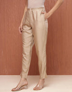Beige Viscose Silk Woven Ethnic Pant