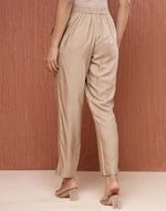 Beige Viscose Silk Woven Ethnic Pant