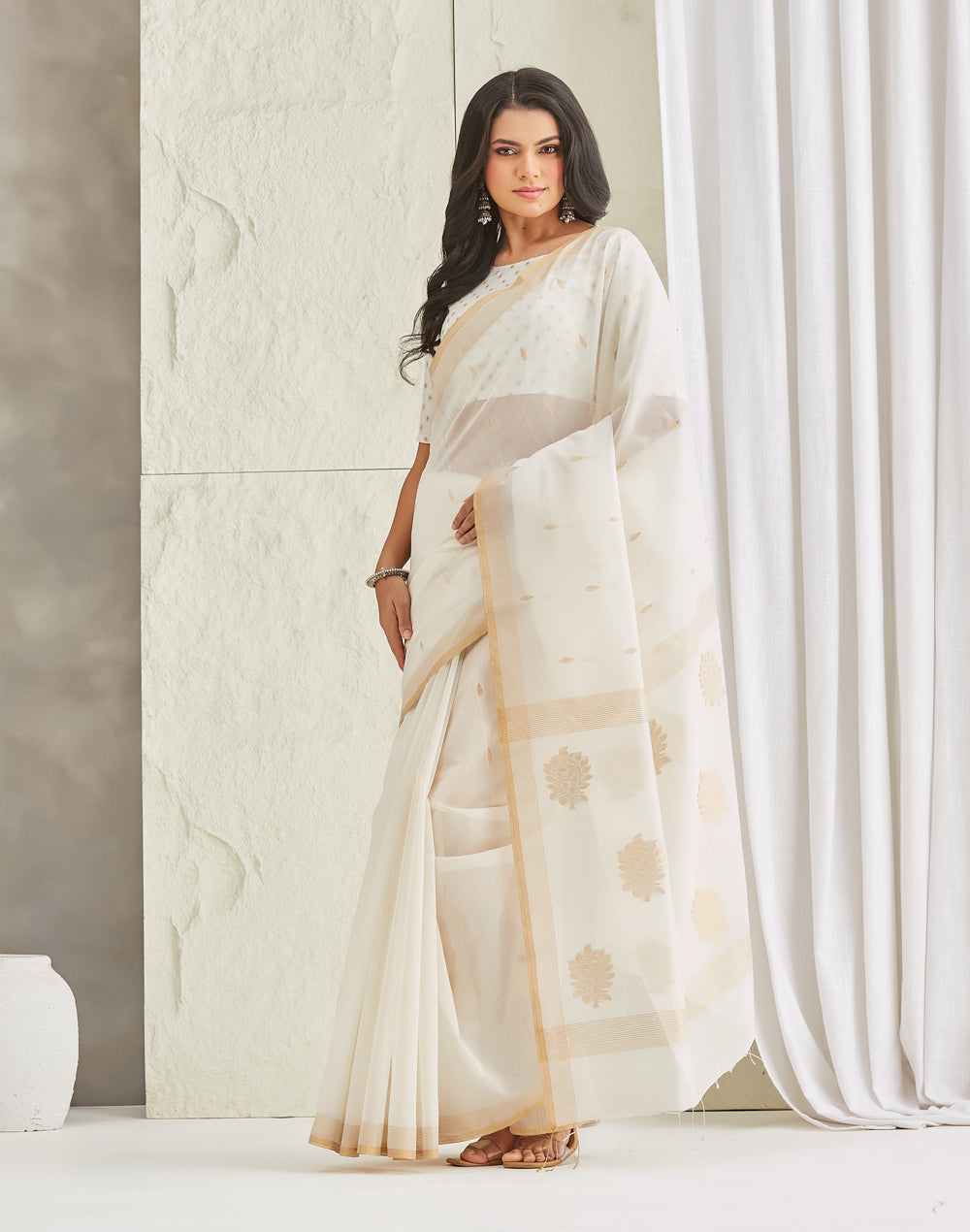 Natural Cotton Silk Blend Chanderi Sari