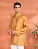 Yellow Viscose Silk Zari Stripe Short Kurta