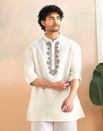Madhubani detail on the White Madhubani Stripe Short Kurta