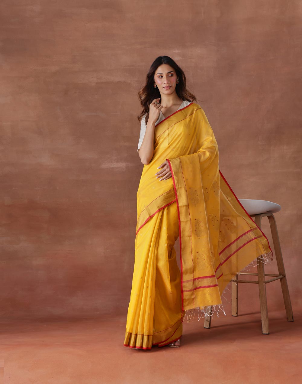 Yellow Cotton Silk Blend Woven Wonders Chanderi Sari