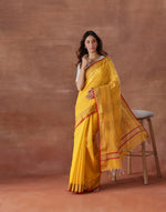 Yellow Cotton Silk Blend Woven Wonders Chanderi Sari